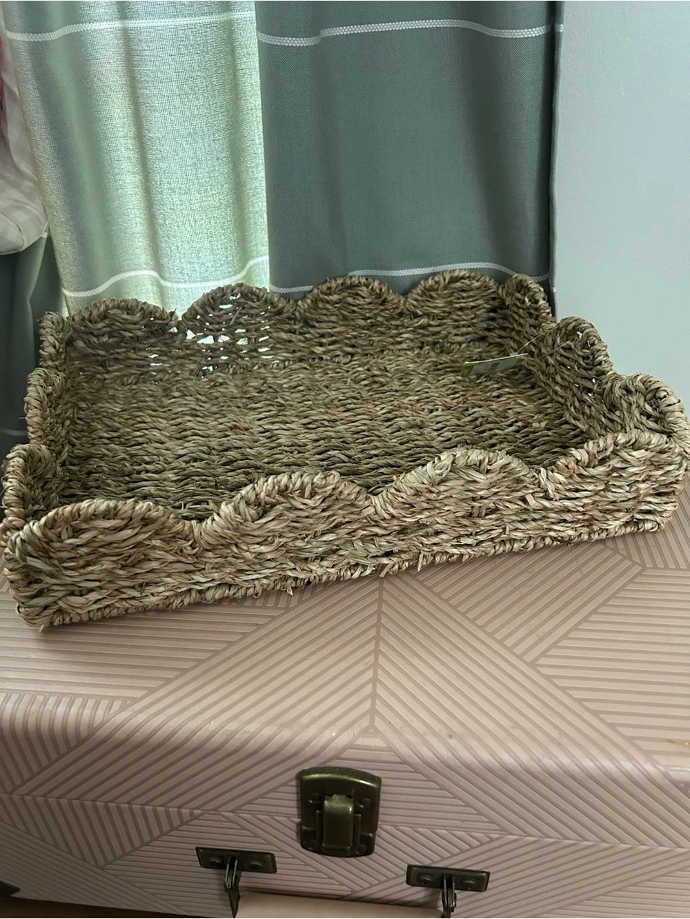 Festive Voice Woven Scalloped Edge Tray Natural Brown New